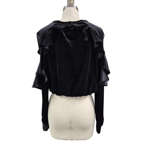 Roberta Biagi Italy ItBlack Velvet shimmer Poly blend LS Middy Top  Sz M - Picture 5 of 7